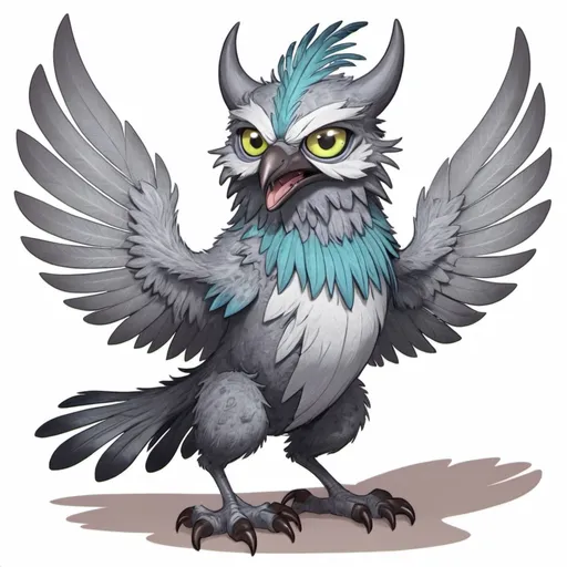Prompt: Graywing Featherfolk in monster magna art style