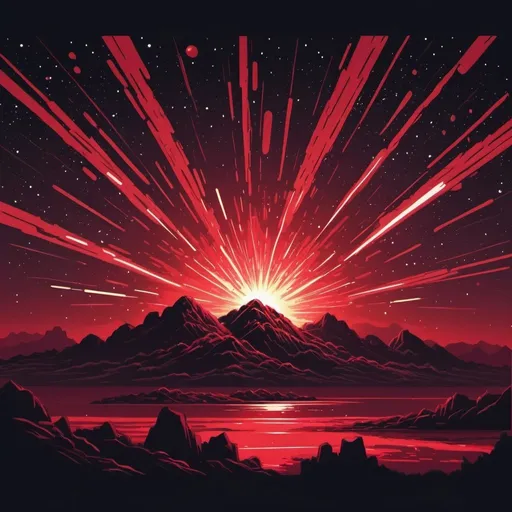 Prompt: Crimson Meteor Storm in Vector dark type art style
