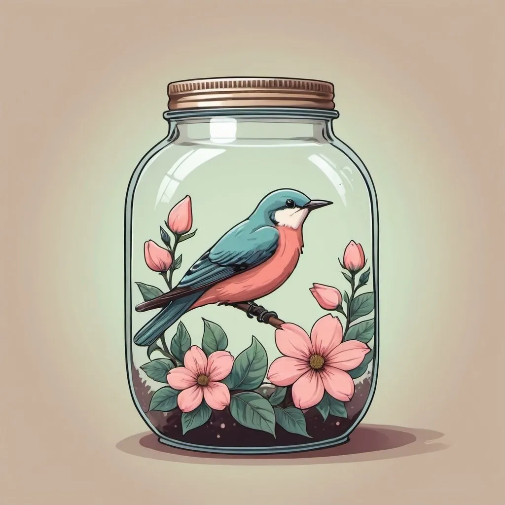 Prompt: Bird in a Jar in Bloom art style