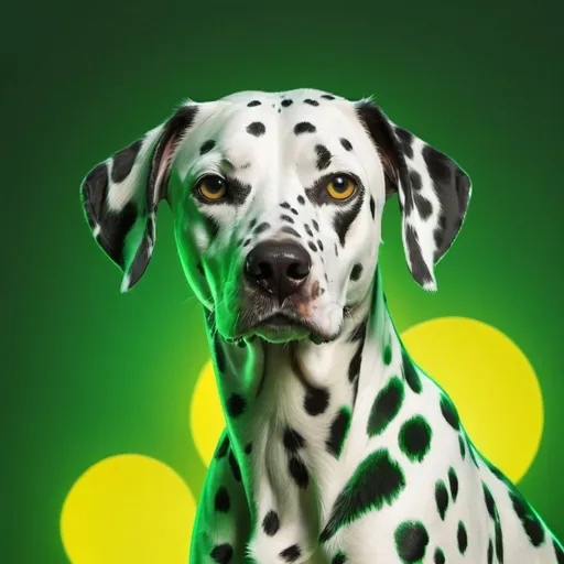 Prompt: Poas with green-yellow and glowing green-yellow palette with background in dalmatian art style