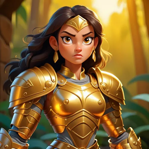 Prompt: Amazon Warrior in golden armor, in cartoon art style