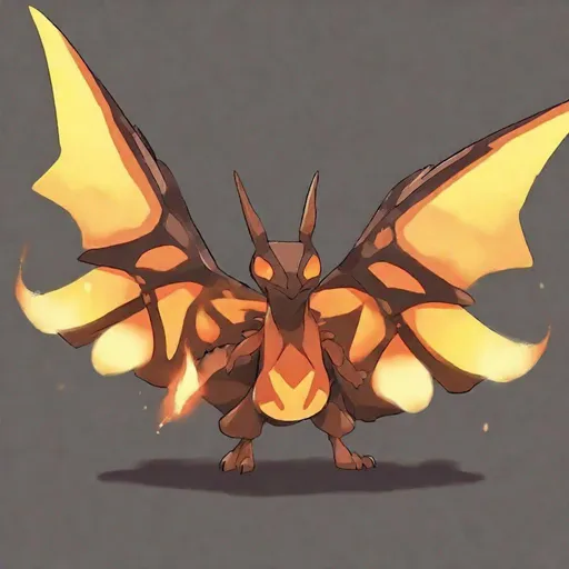 Prompt: Moth Charizard, Type is fire bug, moth wings, best quality, masterpiece, by lava, in cartoon art style