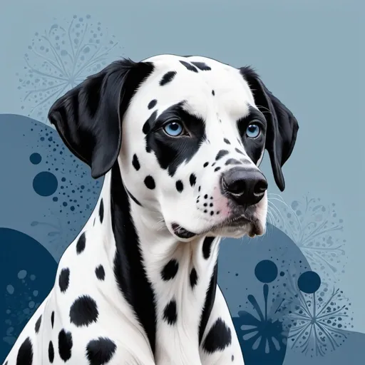 Prompt: Seinegald-hei with silver and black-blue palette with background in dalmatian art style