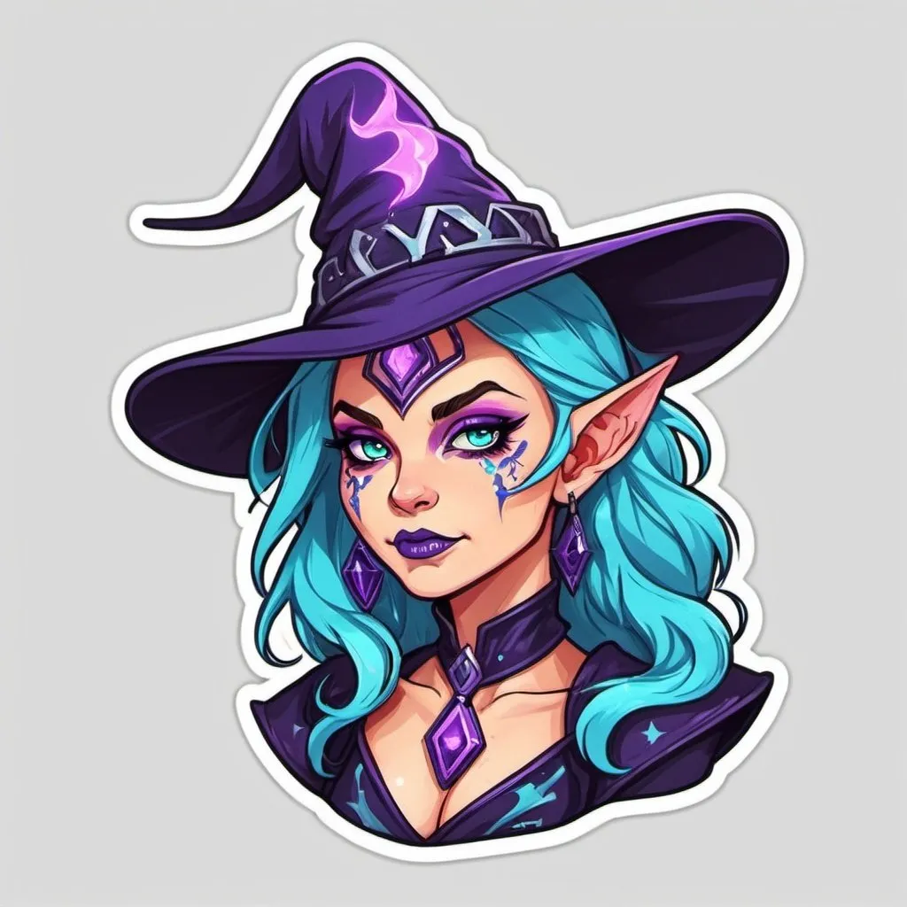 Prompt: Karyl Catty Sorceress in sticker electric colors art style