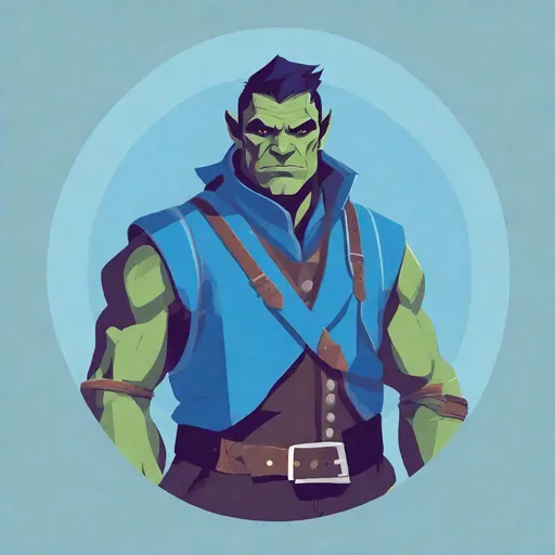 Prompt: Half-Orc, Wearing a Azure Gilet, azure blue and vivid blue in color, masterpiece, best quality, in flat design art style