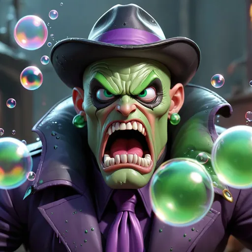 Prompt: Super Villain  Poison Bubbles, Spits out severely toxic bubbles, dripping with toxin, best quality, masterpiece