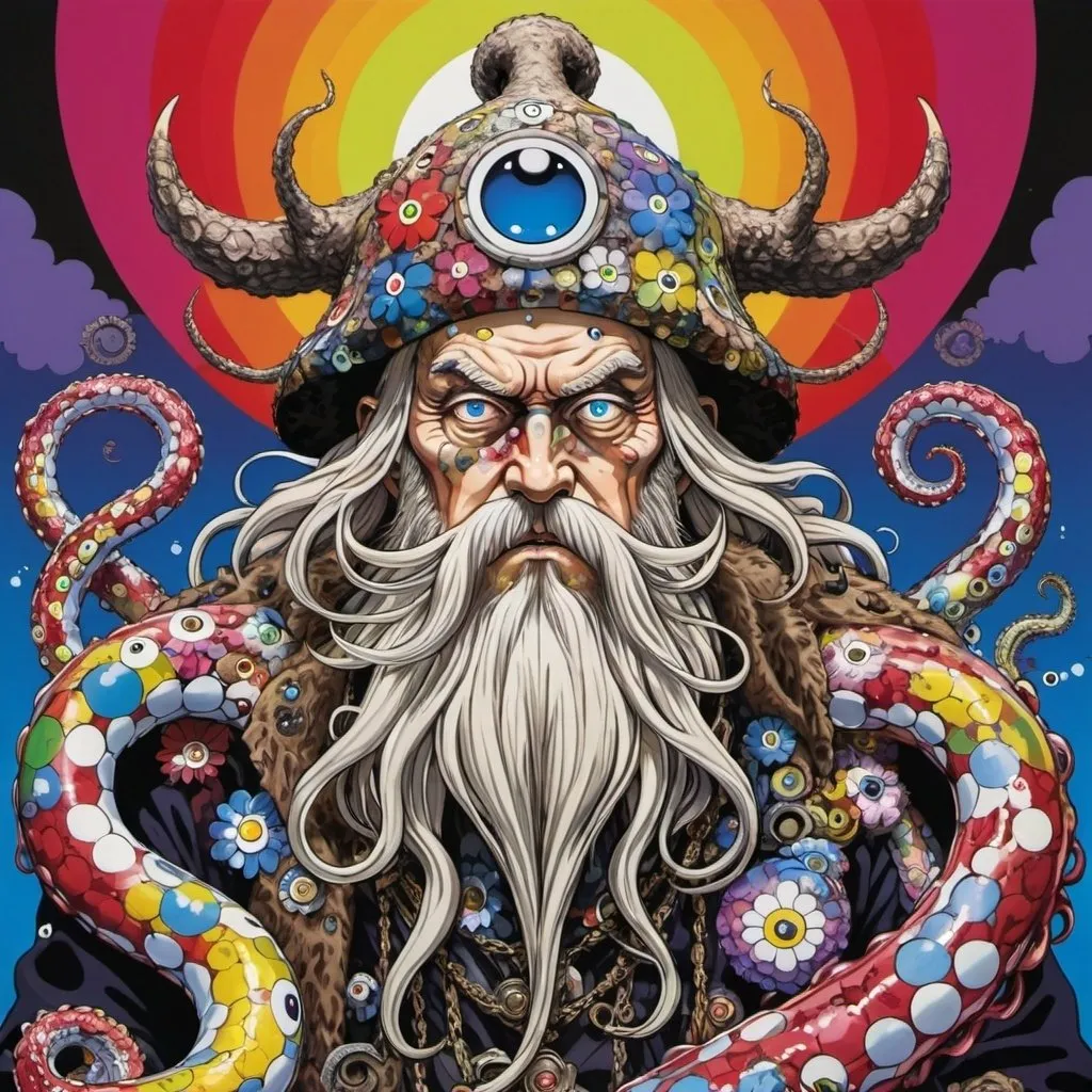 Prompt: Odin, Wargod Ascendant in tentacle takashi murakami art style
