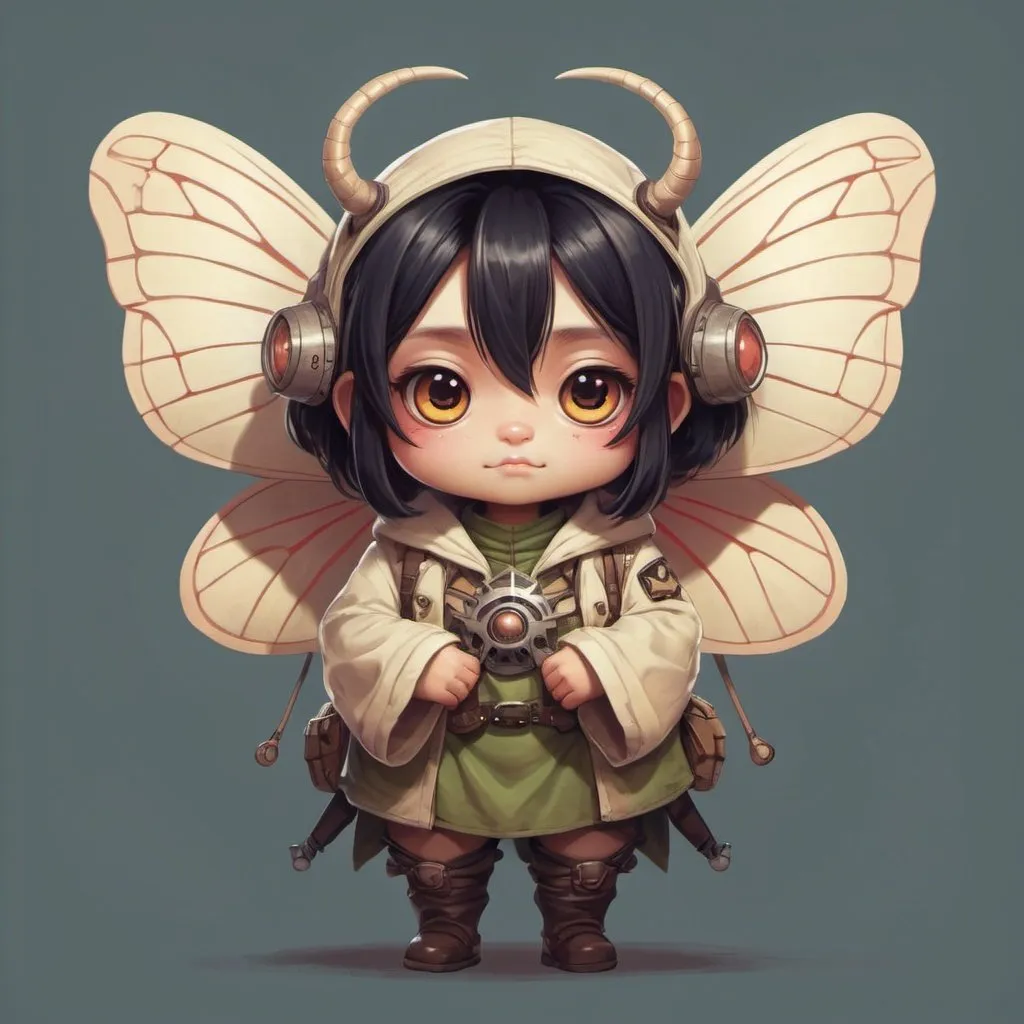 Prompt: Ogrehunter Momo in cute  moth art style