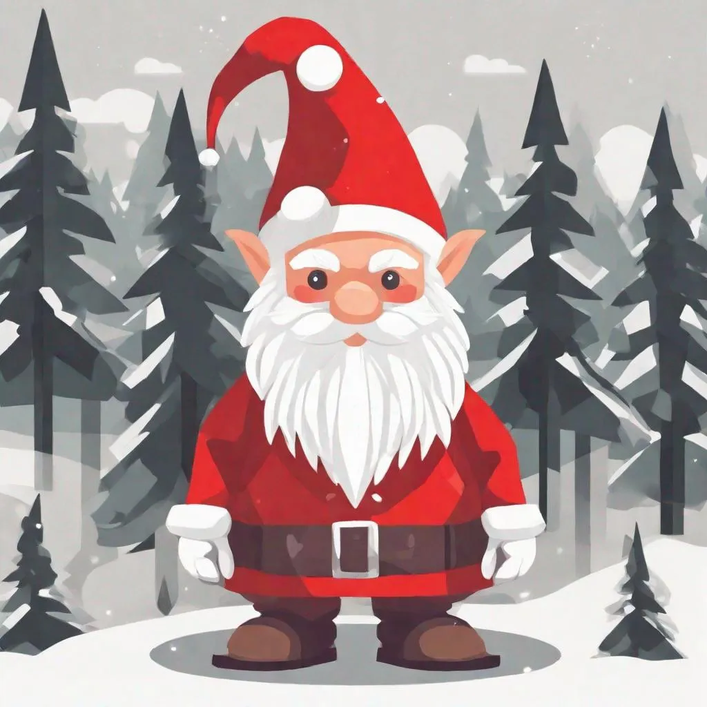 Prompt: forest gnome, Wearing Winged Santa's Clothes, bright red and white, masterpiece, best quality, in flat design art style