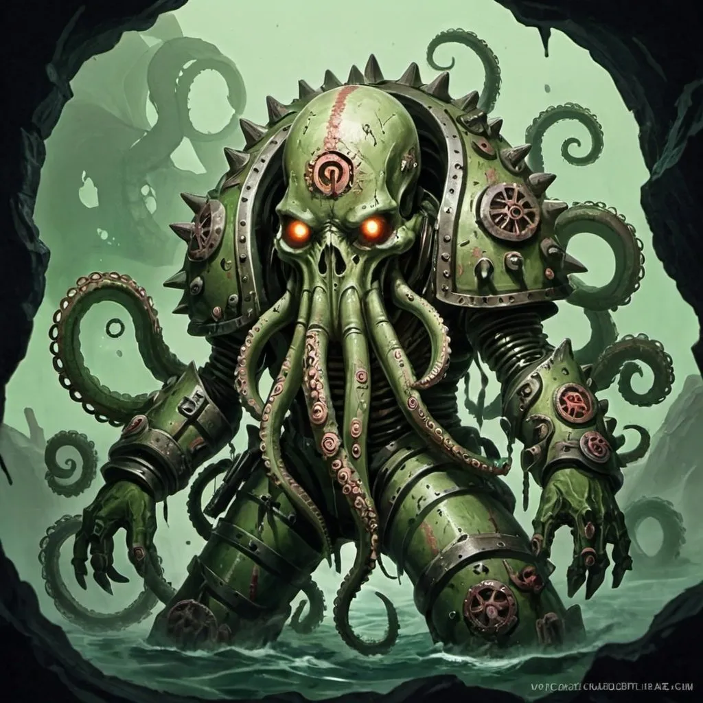 Prompt: Deathguard in tentacle  art brut art style
