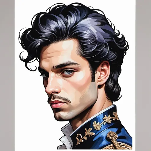 Prompt: Pompous Prince in sticker modern European ink painting  art style