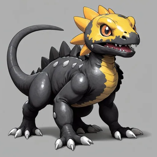 Prompt: Agumon-Black with black and dark-gray palette in Ken Sugimori art style