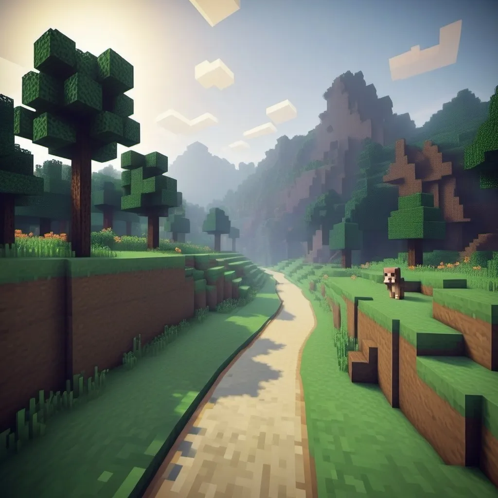 Prompt: Country Roads to Nowhere in Minecraft art style
