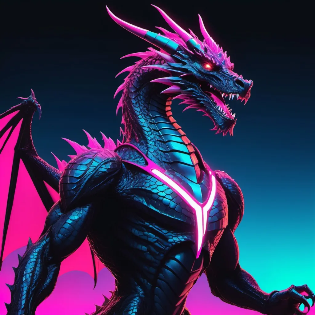 Prompt: Eradicator Spark Raze Dragon in synthwave aesthetic art style