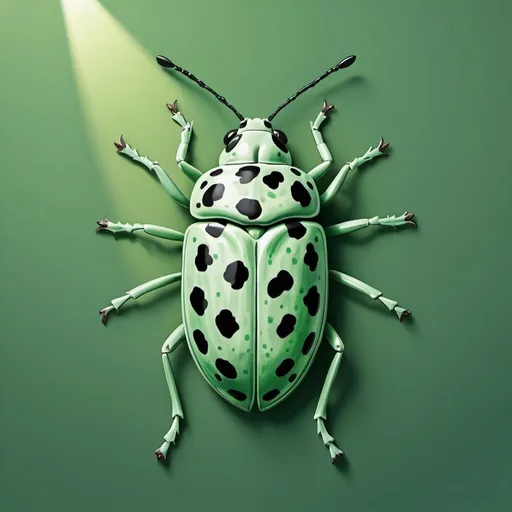 Prompt: Bug with white light-green green palette with background in dalmatian art style