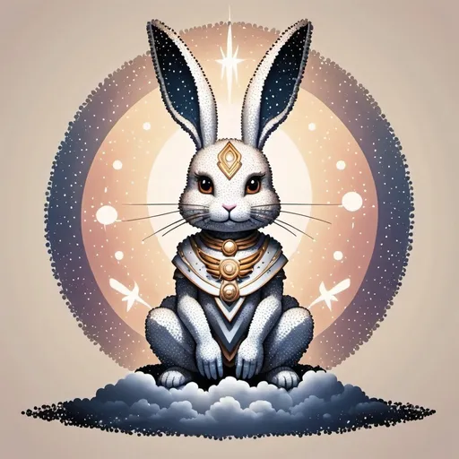 Prompt: Heavenly Aegis in rabbit dot art style with background
