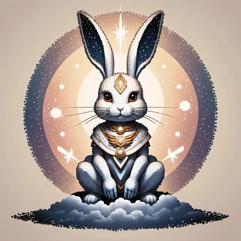 Prompt: Heavenly Aegis in rabbit dot art style with background
