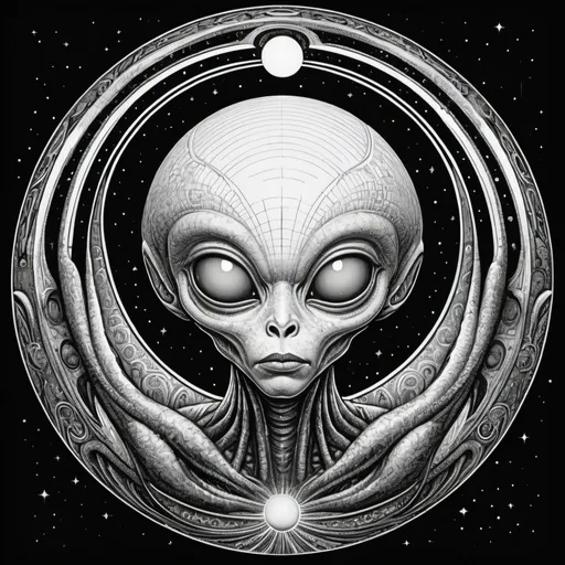 Prompt: floating alien orb in Don Blanding  style
