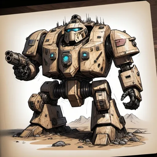 Prompt: Magisterial Dreadnought in color sketch note mudslide art style