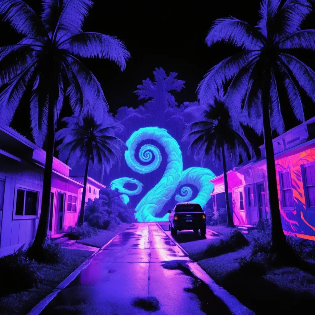 Prompt: Attack of the 50-Foot Irma, in black light art style