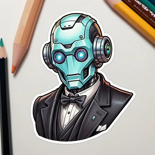 Prompt: Robowhip Reverend in sticker colored pencil art style