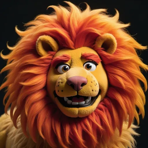 Prompt: Flame with a lion mane and spots slightly feral in Muppet art style