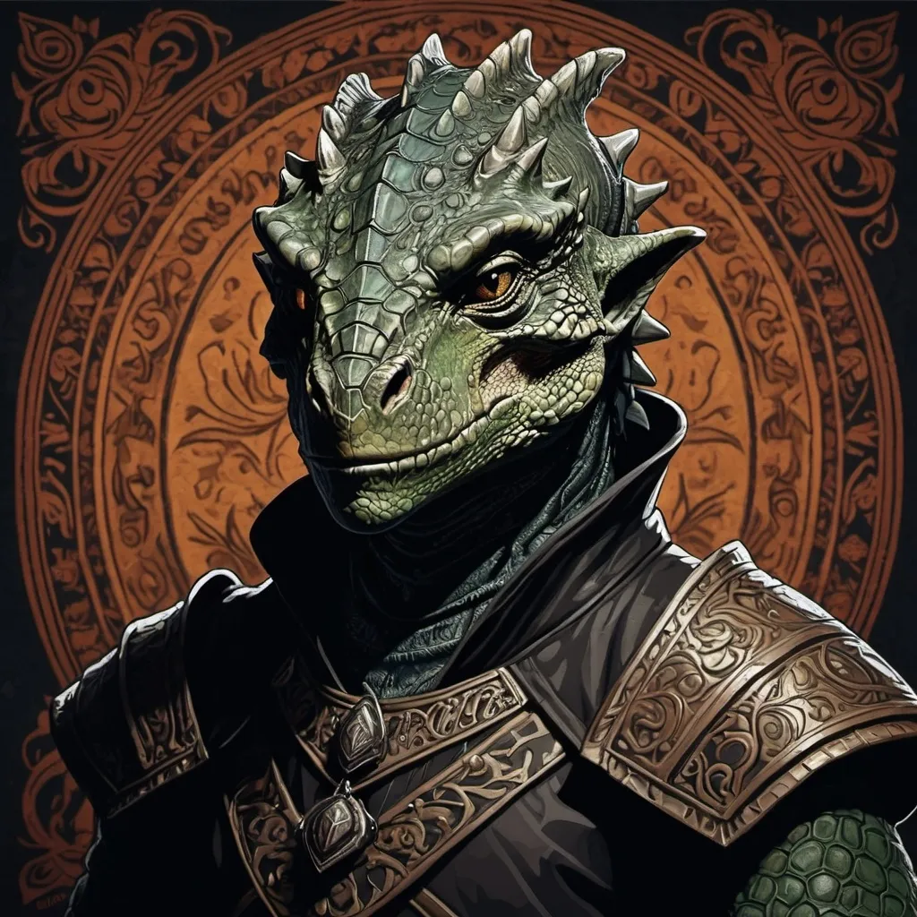 Prompt: ebony dark argonian in Gobelin tapestry art style
