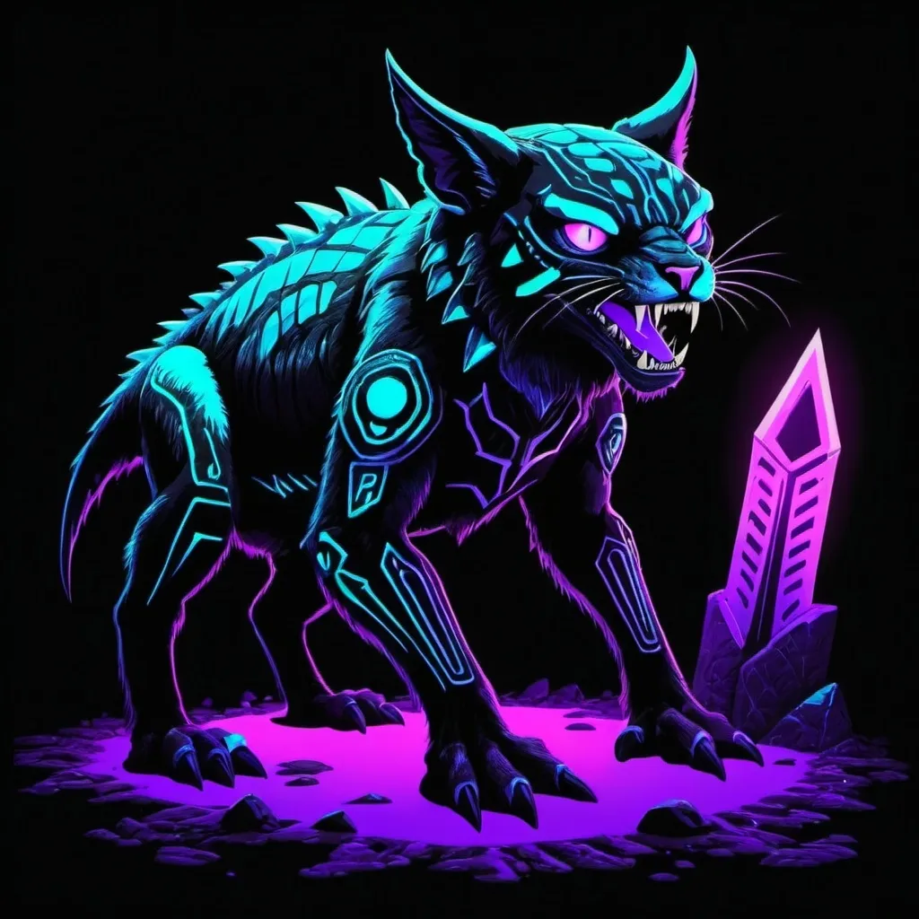 Prompt: Cryptclaw in blacklight art style