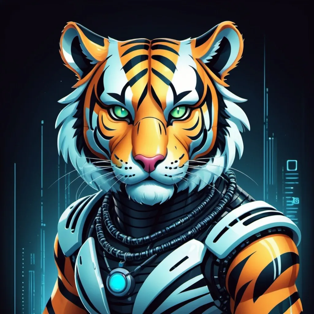 Prompt: Cyber Tiger in cartoon serendipity art style
