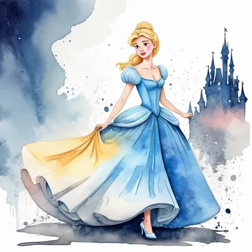 Prompt: Cinderella in watercolor painting chaotic  art style