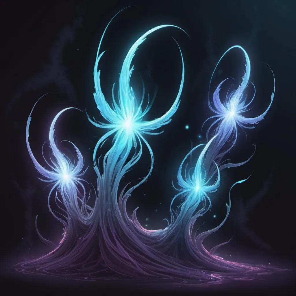 Prompt: Aphotic Wisps in geoxor art style