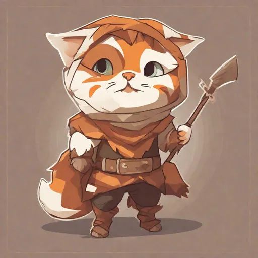 Prompt: firbolg, Wearing a Cat Costume, colors are orange brown and white calico, masterpiece, best quality, in flat design art style