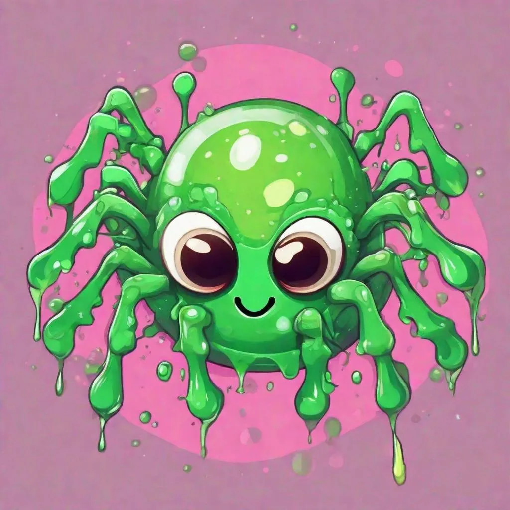 Prompt: Jumping Spider made of slime, dripping slime, kawaii, masterpiece, best quality, in cartoon art style
