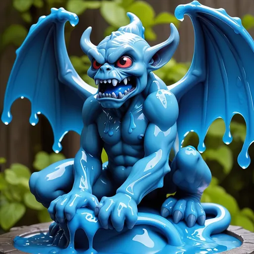 Prompt: Gargoyle made out of sky-blue slime that also has a axe sticking out of the slime and the slime is dripping blue, best quality, masterpiece