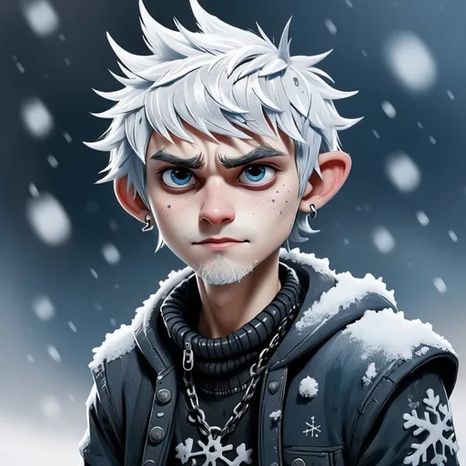 Prompt: Jack Frost covered in snow in ink punk art style