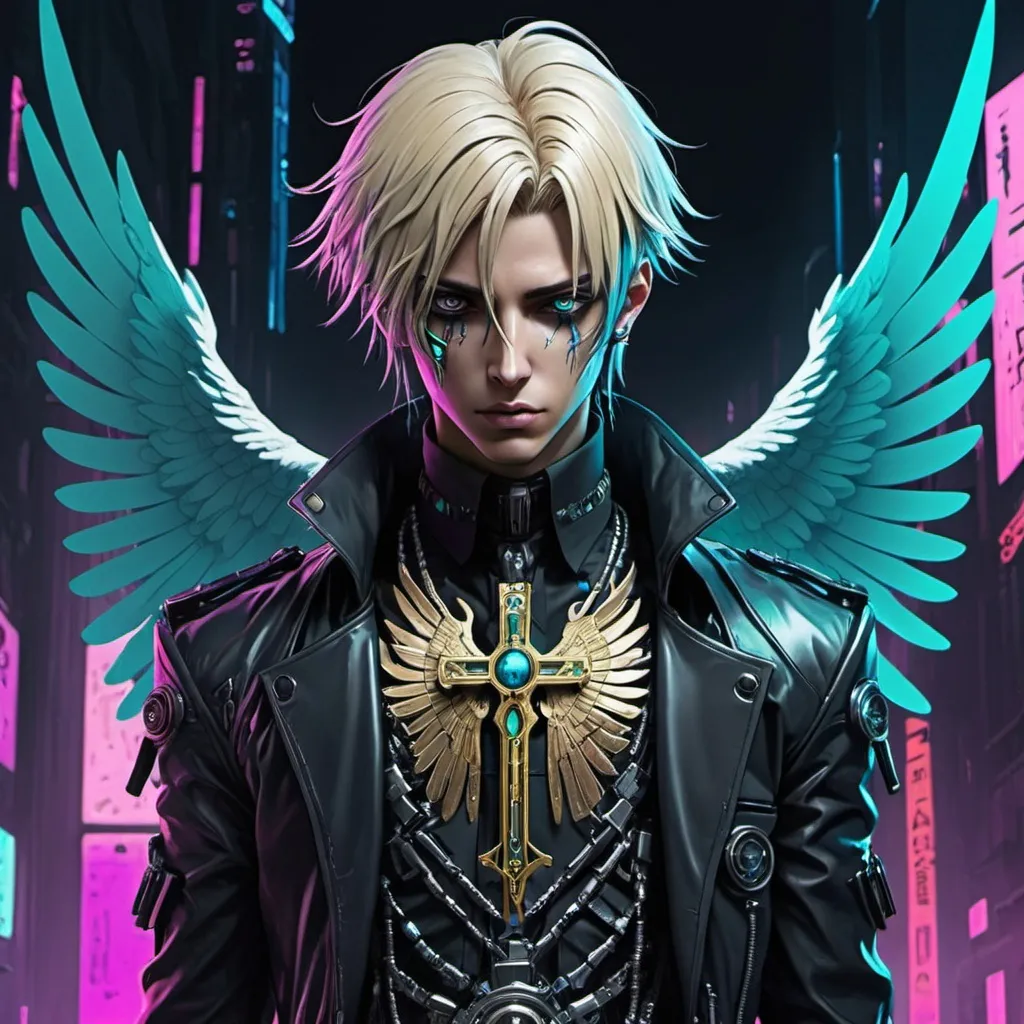 Prompt: Holy Seraph Nociel in cyberpunk art style