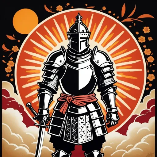 Prompt: Sun-loving Knight Cuthred in japanes magna stencil art style
