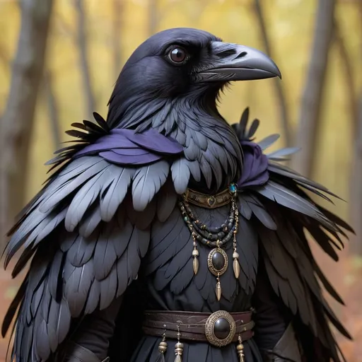 Prompt: Shamon with a cape of raven feathers