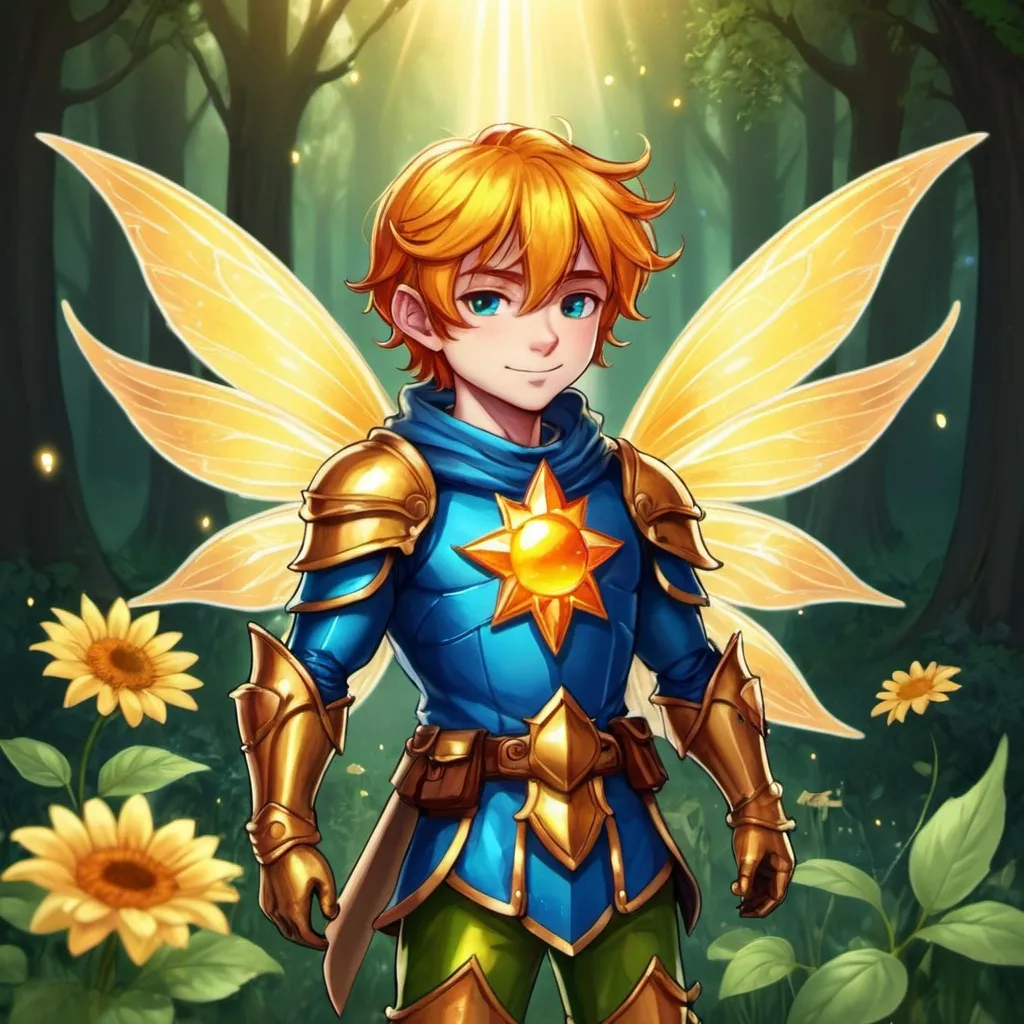 Prompt: Sunshine Knight Jeffrey in fairy art style