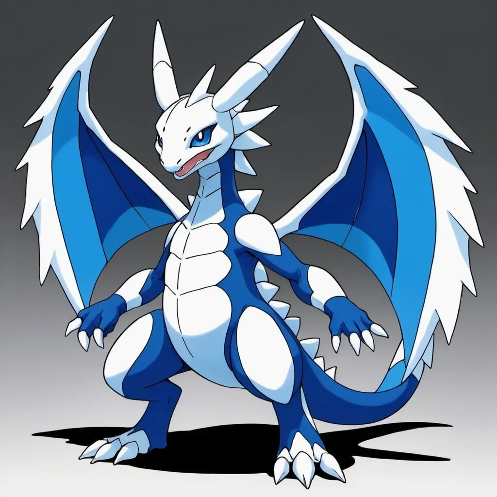 Prompt: Aegiochusmon: Blue with vivid-blue white blue-white palette in Ken Sugimori art style
