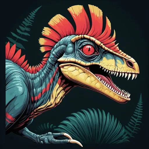 Prompt: Poisonous Dilophosaurus in Vector  surreal engine art style