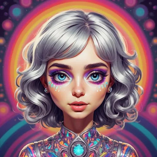 Prompt: Amelia the Silverflash in cute  psychedelic art style