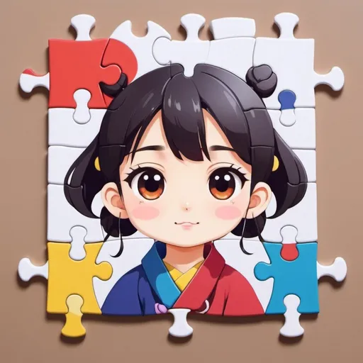 Prompt: Bai Ze in cute puzzle pieces art style
