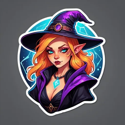 Prompt: Karyl Catty Sorceress in sticker electric colors art style