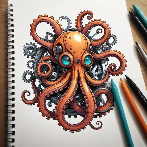 Prompt: Mechanical Designs in tentacle color sketch note art style