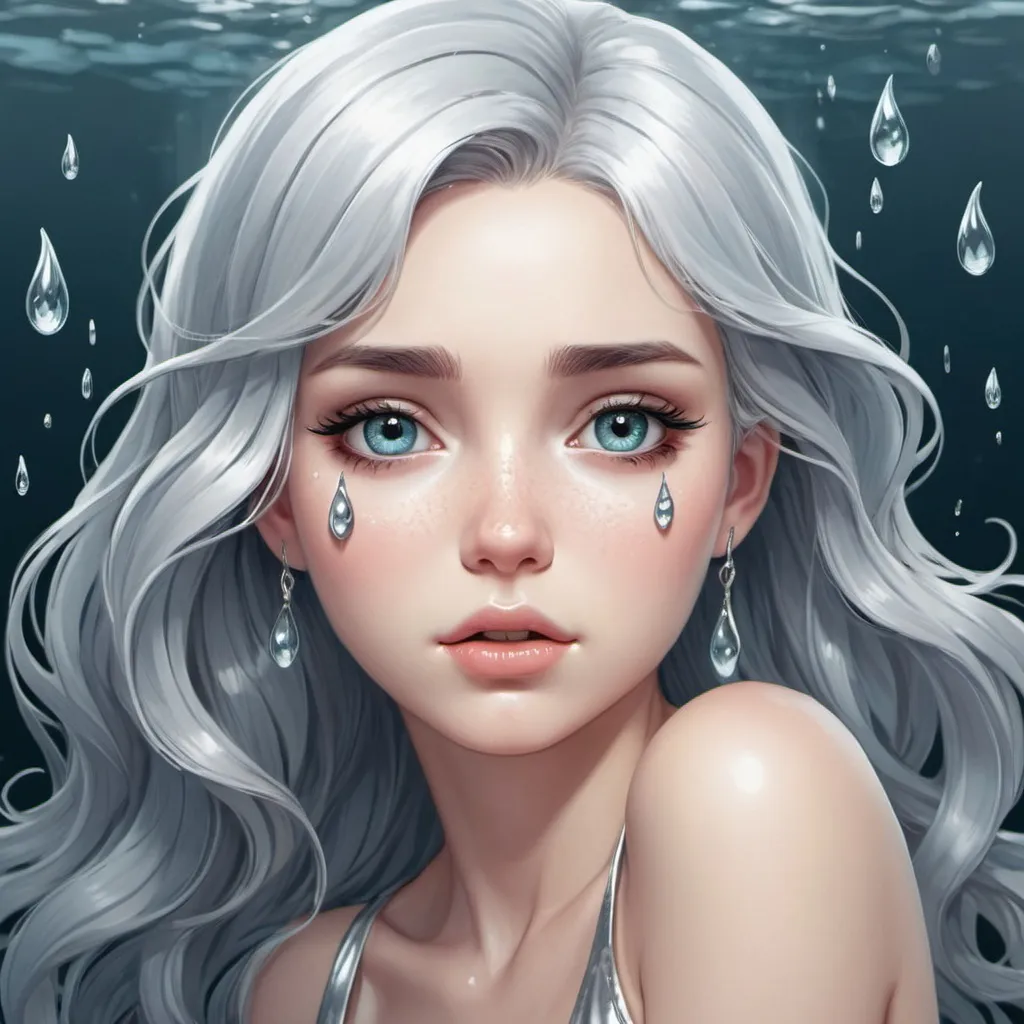 Prompt: Siren's Tears in cute silver art style