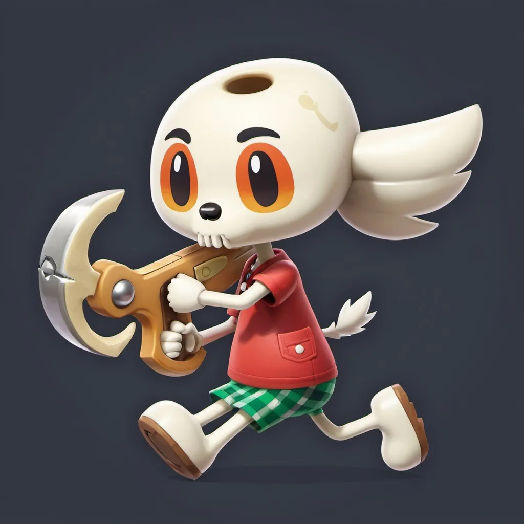 Prompt: The bone it holds is its key weapon. It throws the bone skillfully like a boomerang to KO targets, in animal crossing art style