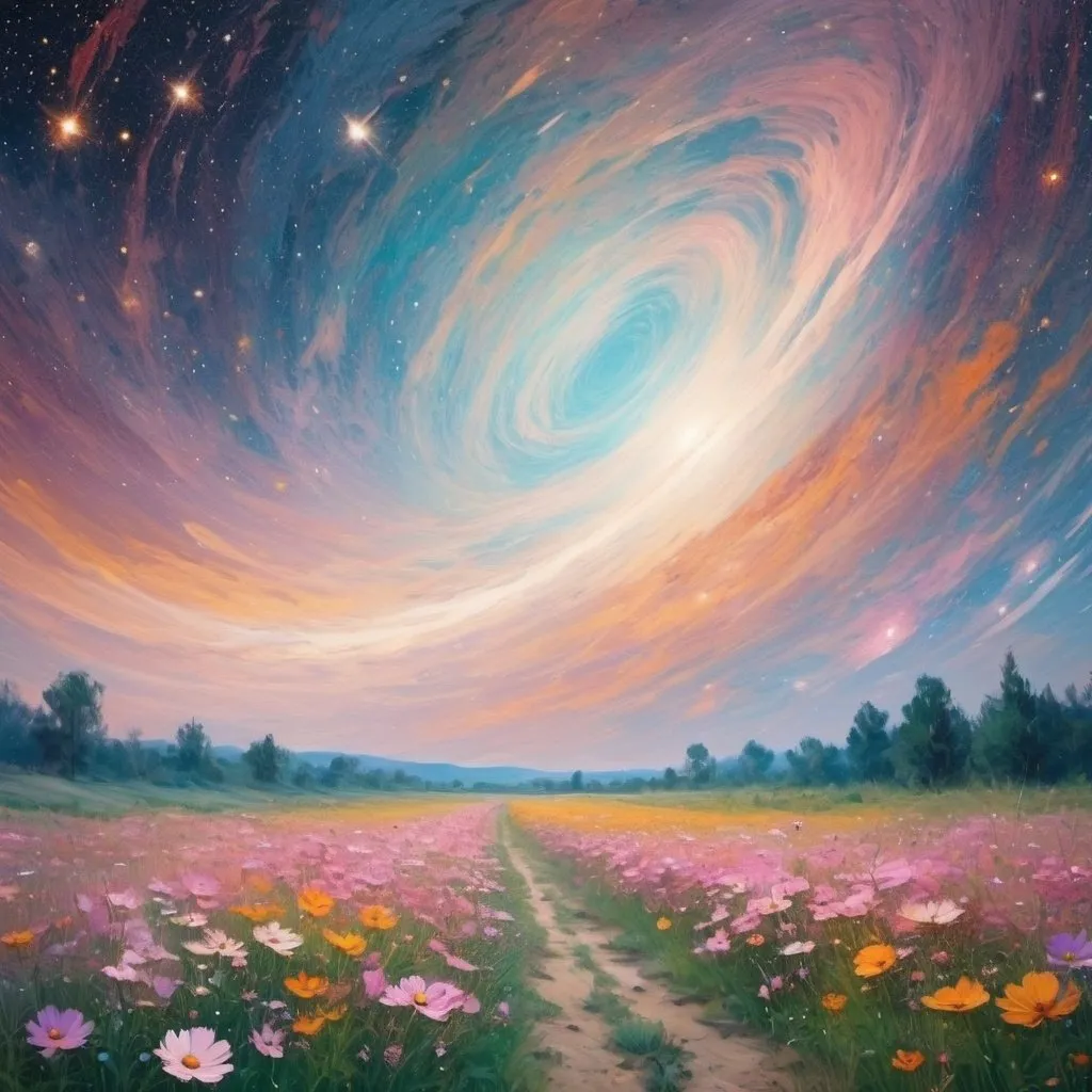 Prompt: The cosmos stretching out into infinity in impressionism art style