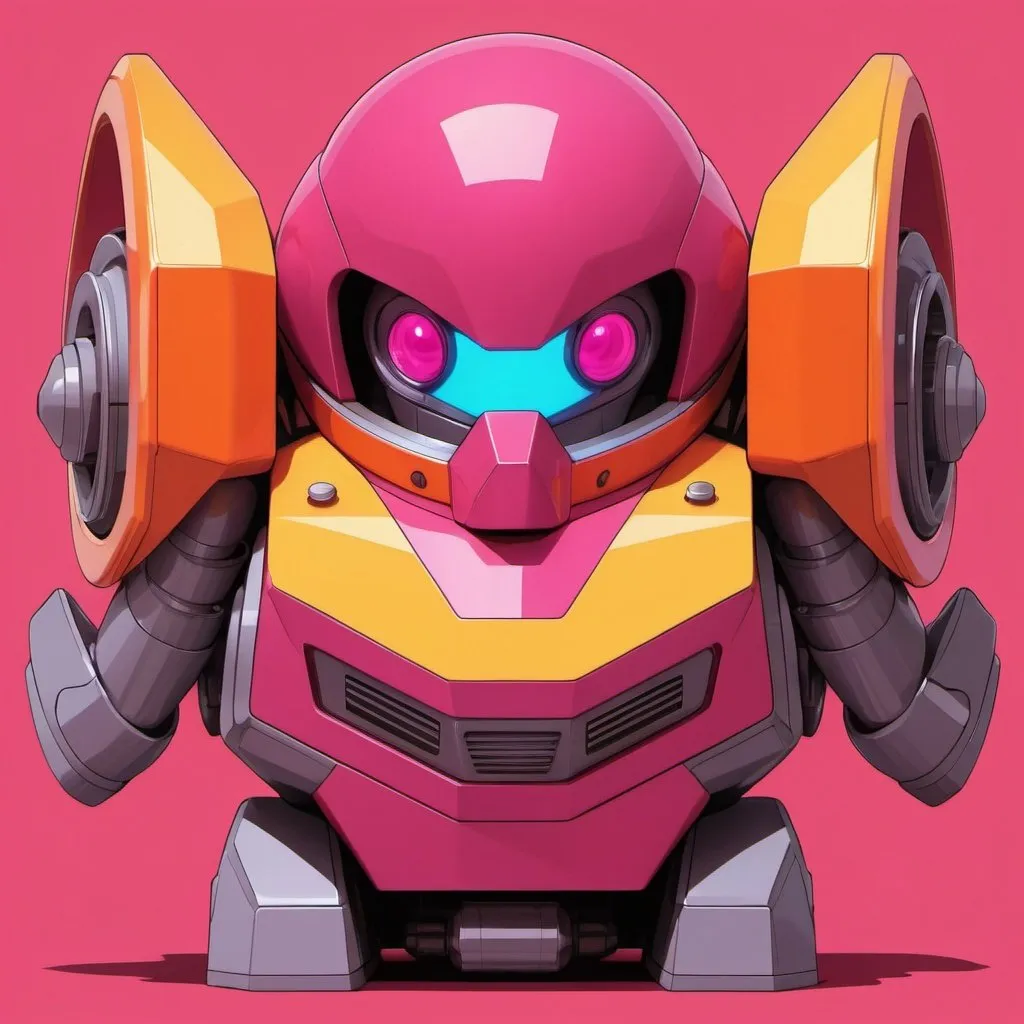 Prompt: Wily Machine 1 in dull-red red-orange fuchsia yellow and orange-pink palette in gatchaman art style
