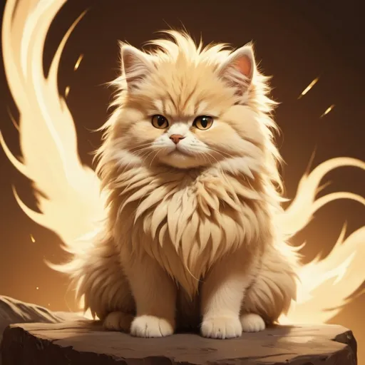 Prompt: Fluffy Thunder in warm gold art style
